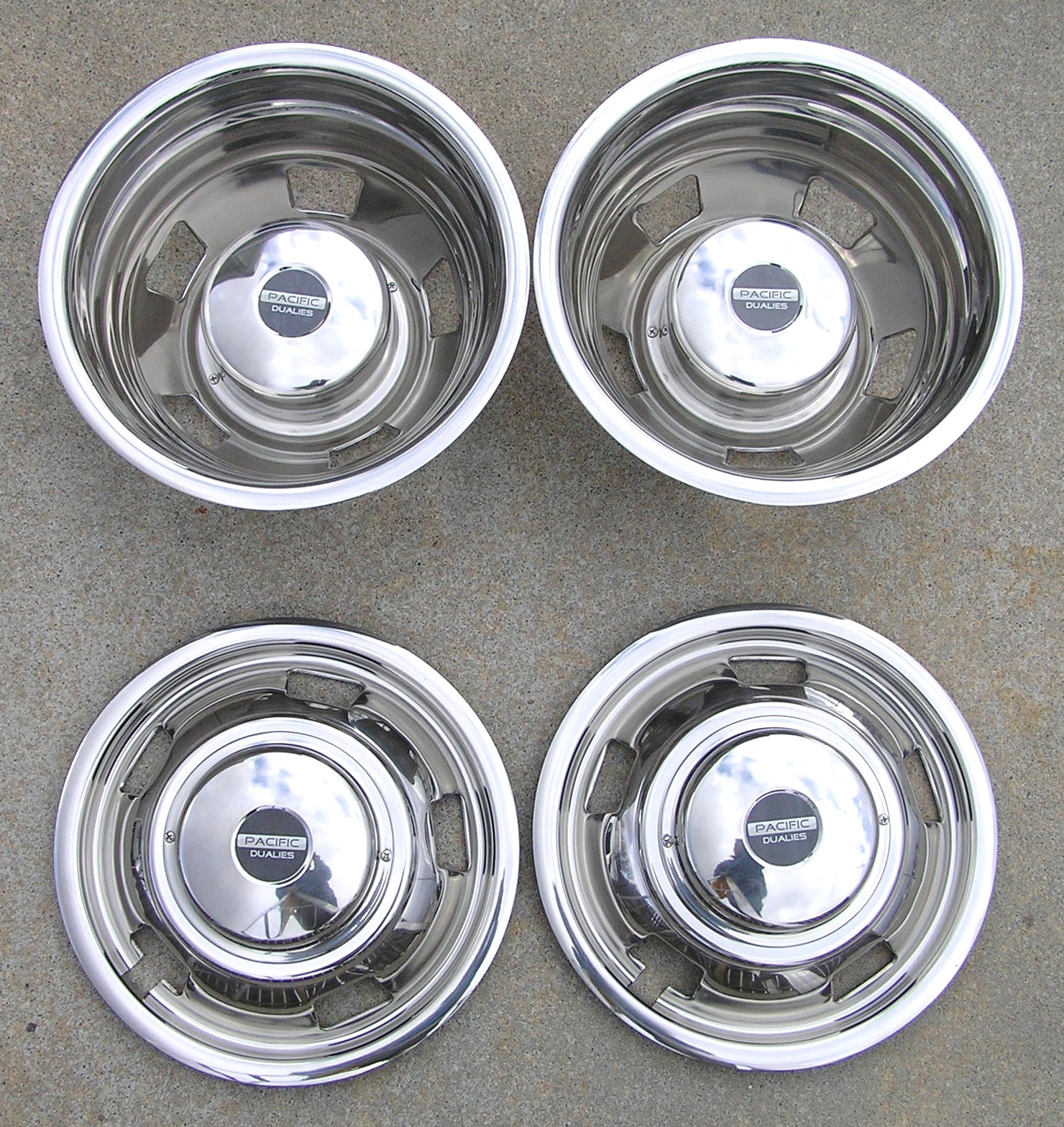 JSD1608 DODGE RAM 3500 16 INCH STAINLESS STEEL POUND ON  HUBCAPS SIMULATORS 